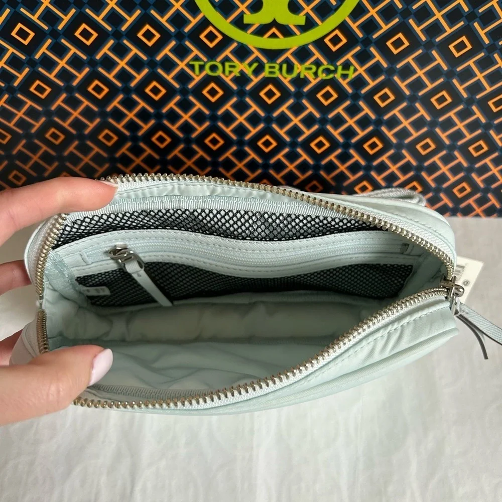 Tory Burch Virginia Nylon Belt Bag Crossbody Bag Ice Blue Silver Baby Blue Light